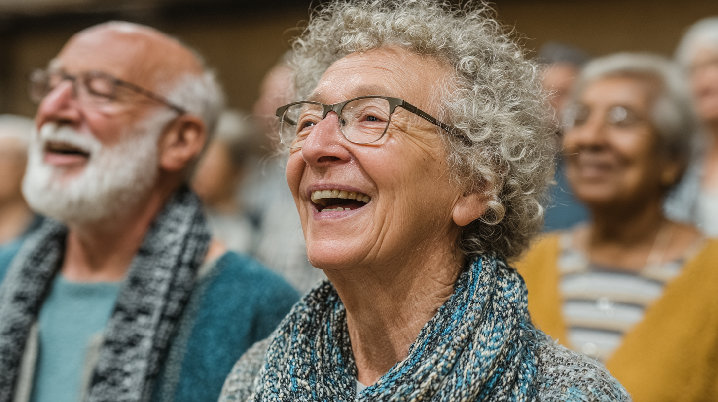 Grup de seniori practicând yoga în aer liber