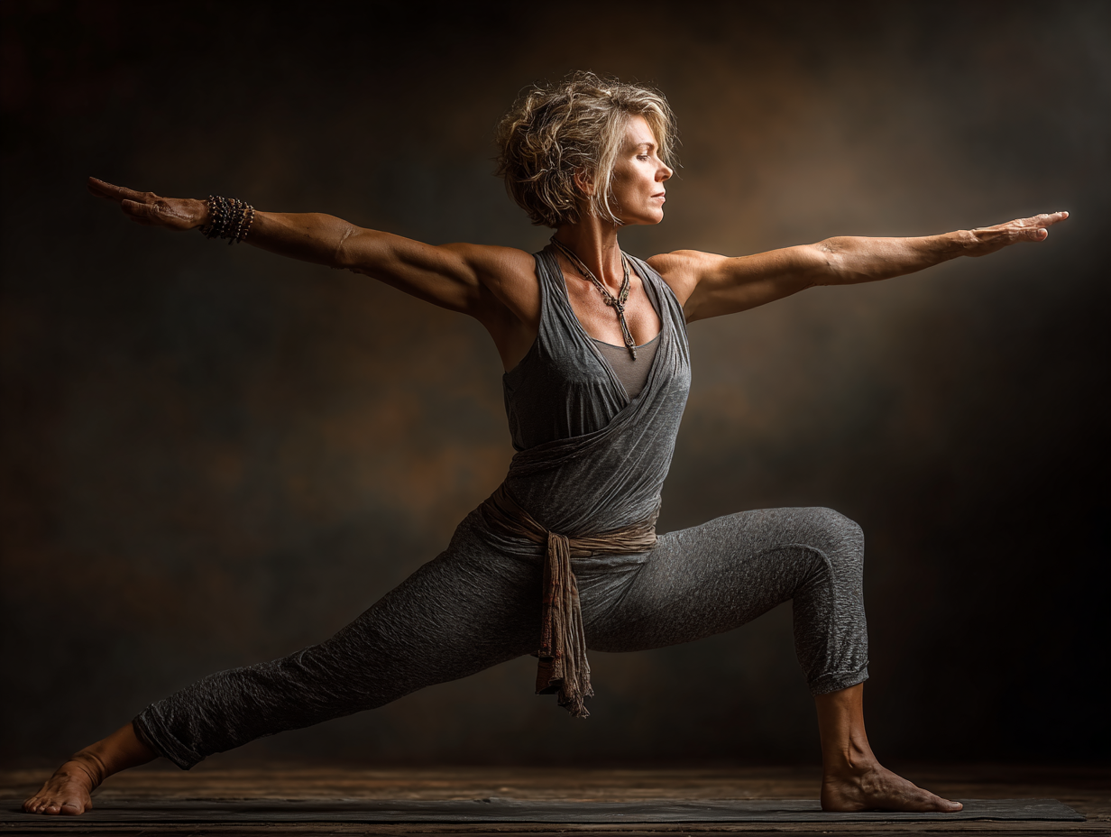 Instructor ghidând o femeie în vârstă în exerciții de yoga